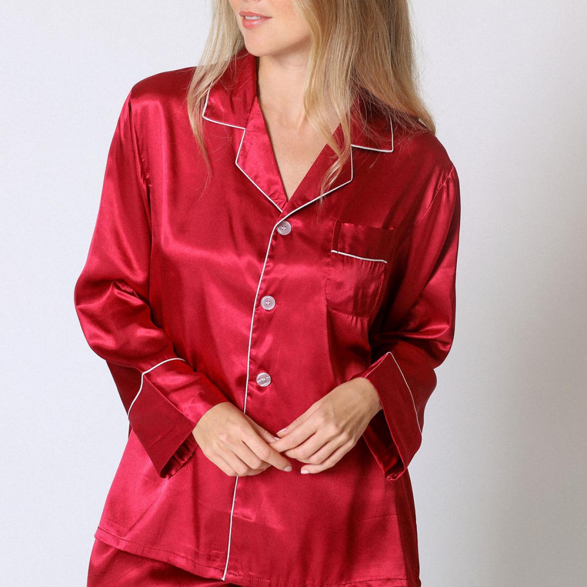 Aibrou Femmes Ensemble Pyjama en Satin Manche Longue Vêtements de Nuit pour Toutes Les Saisons 