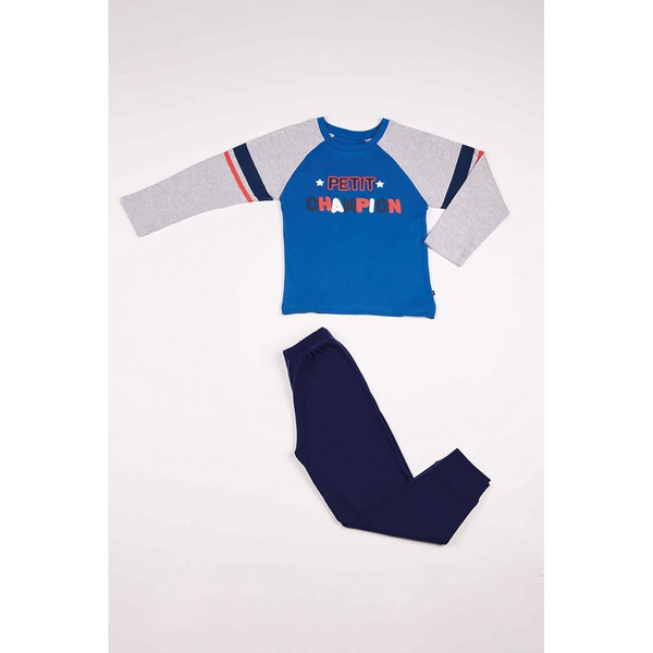 Pyjama Garçon en Coton - Bleu et Gris Chiné Imprimé/ Bleu Marine Mon P'tit Dodo LES ESSENTIELS ENFANTS