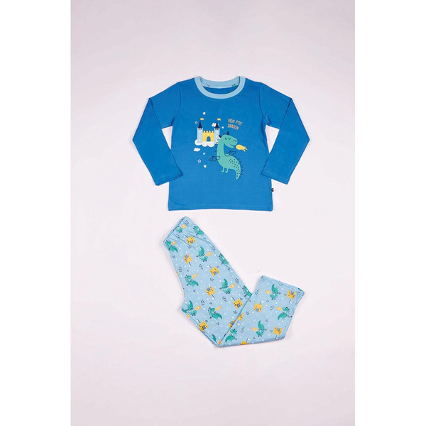 Pyjama Long Garçon en Coton - Bleu Imprimé / Bleu Clair Imprimé - Dragon Mon P'tit Dodo LES ESSENTIELS ENFANTS