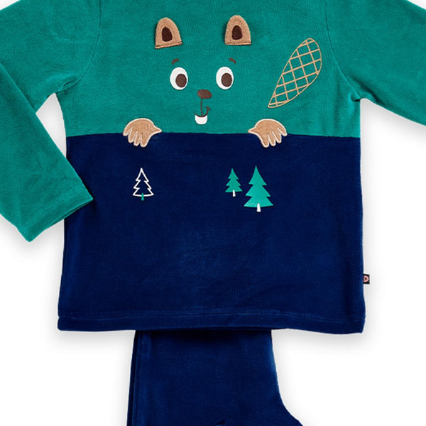 Pyjama Long Garçon - Bleu et  vert à motifs Castor Mon P'tit Dodo