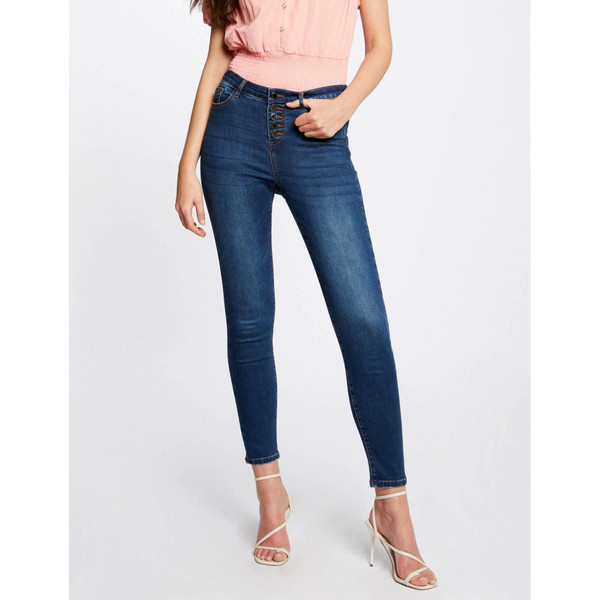 Jeans slim taille standard 7/8ème bleu brut en coton Morgan Mode femme