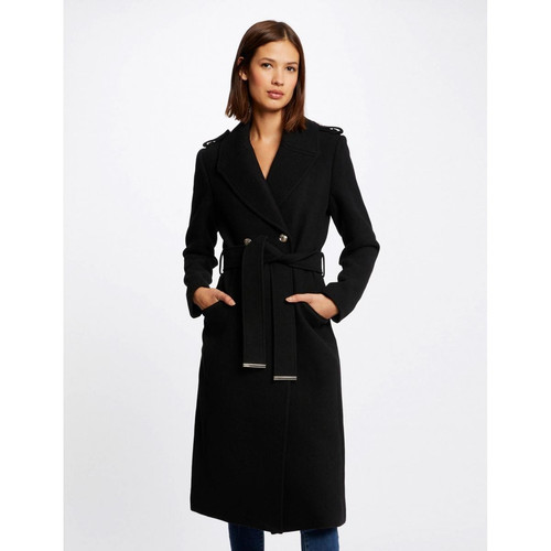 Morgan - Manteau droit boutonné et ceinturé - Manteaux femme noir