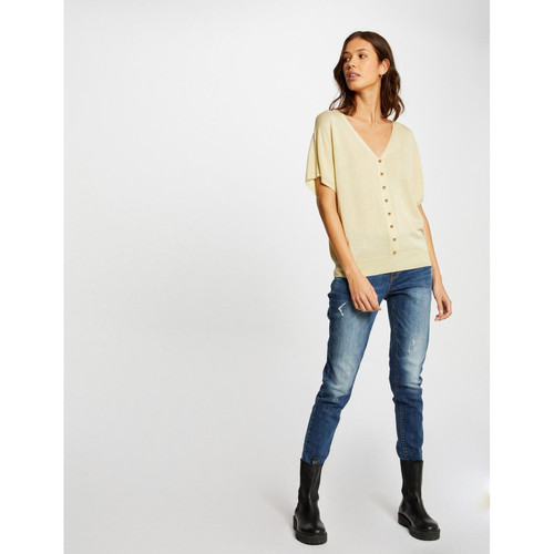 Morgan - Pull manches courtes avec boutons - pulls col v femme