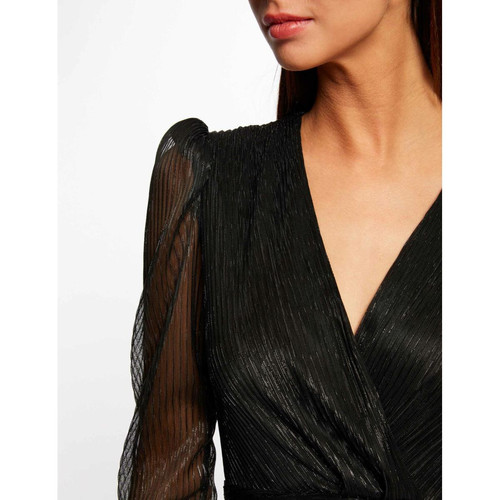 Robe ajustée plissée col cache-coeur noir Morgan Mode femme