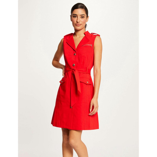 Morgan - Robe droite boutonnée ceinturée - Robes Rouge Femme