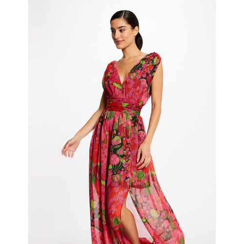 Morgan - Robe longue évasée imprimé floral - Robes longues femme rouge