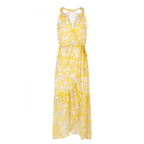 Robe longue portefeuille imprimé floral jaune Morgan