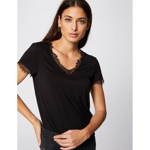 Morgan - T-shirt col V à dos boutonné en dentelle - Vetements femme