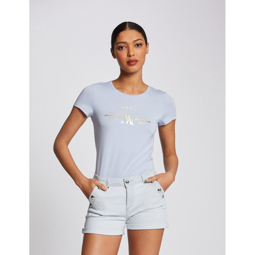 Morgan - T-shirt manches courtes à inscription - T shirts manches courtes femme bleu