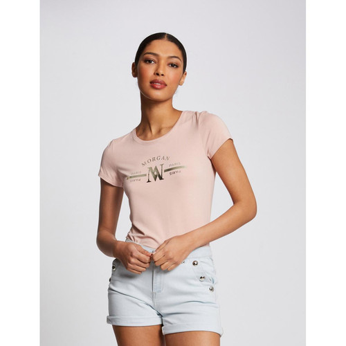 Morgan - T-shirt manches courtes à inscription - T shirts rose