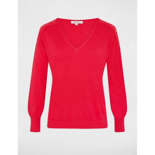 Pull col en V manches longues rouge Pull