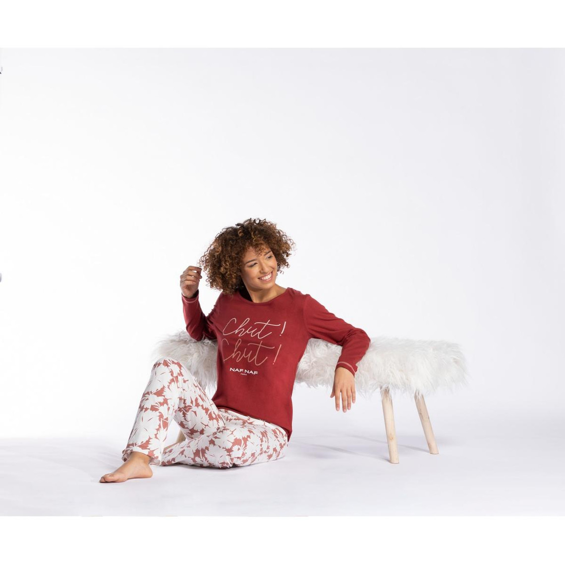 pyjama manches longues - rouge naf naf homewear en coton