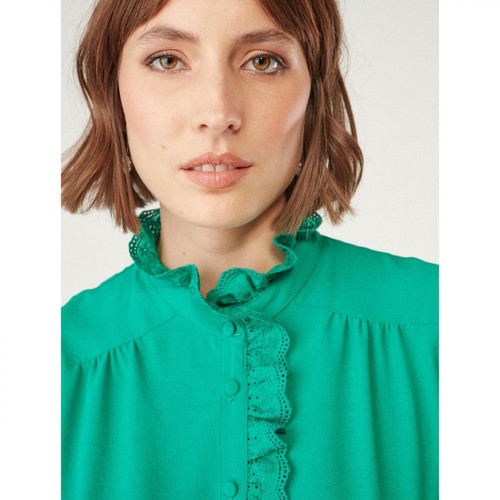 Chemise manches courtes détails volantés vert Chemise femme
