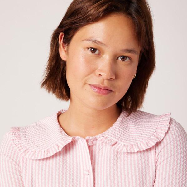 Chemise rayé avec grand col rose en coton Chemise femme