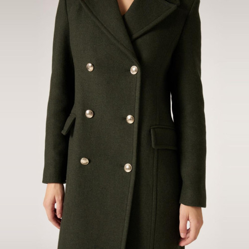 Manteau militaire à boutons dorés vert en laine Manteau femme