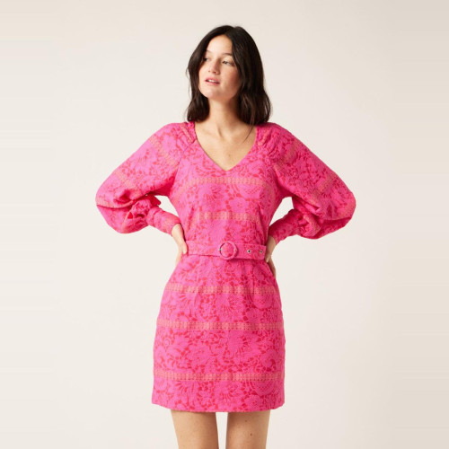 Naf Naf - Robe courte en jacquard - Robes courtes femme rose