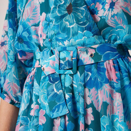 Robe courte imprimée floral bleu  Robe courte