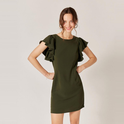 Naf Naf - Robe courte volants épaules - Robes courtes femme vert