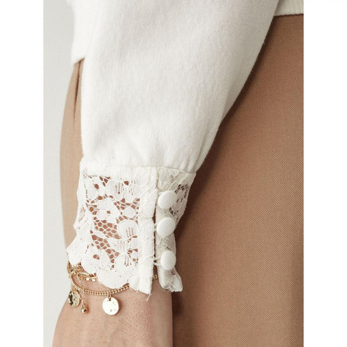 Sweatshirt détail dentelle blanc en coton Sweat