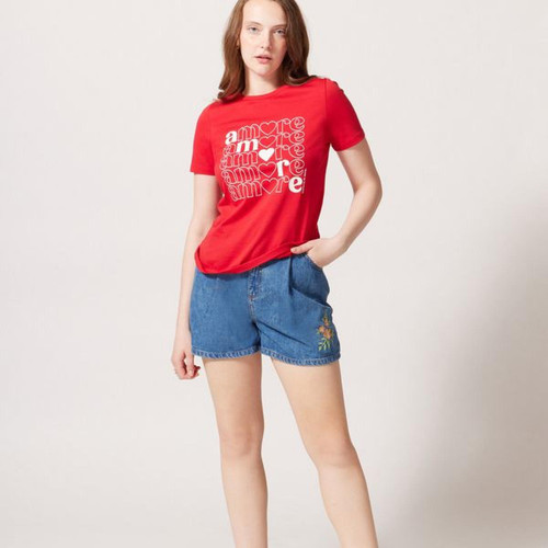 Naf Naf - T-shirt sans manches amore - T shirt rouge femme