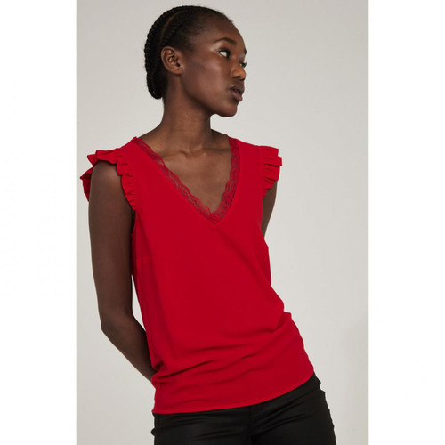Naf Naf - Tee-shirt avec joli dos noeud dentelle - T shirt rouge femme