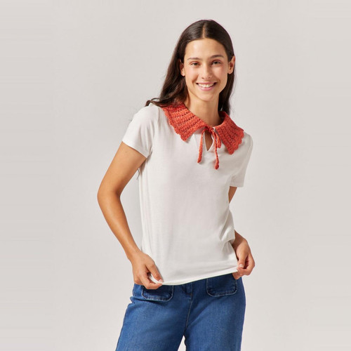 Naf Naf - Tee-shirt fantaisie col crochet - T-shirt manches courtes femme