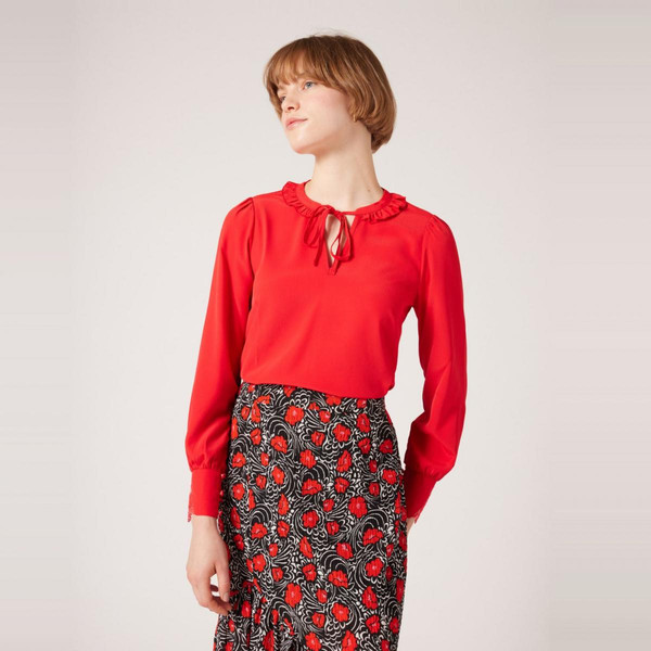 Top bi-matière détail col rouge en viscose Naf Naf Mode femme