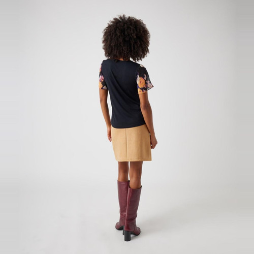 Naf Naf - Top bimatière motif bonnie - T shirts manches courtes femme noir