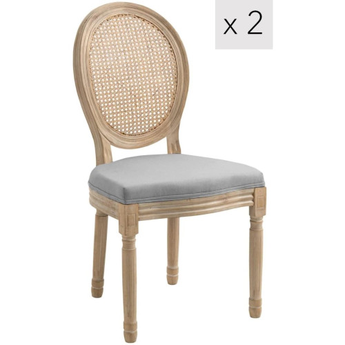 Nordlys - Lot de 2 chaises cannage rotin et tissu gris  - Chaise Design