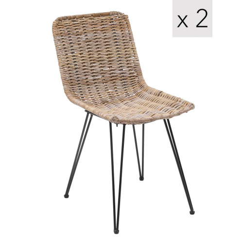 Nordlys - Lot de 2 Chaises Metal et Fibres Naturelles PENANG - Chaise Design