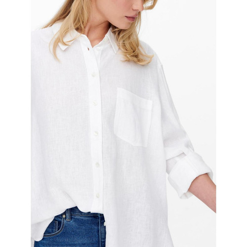 Chemise Col chemise Manches longues blanc en lin Only