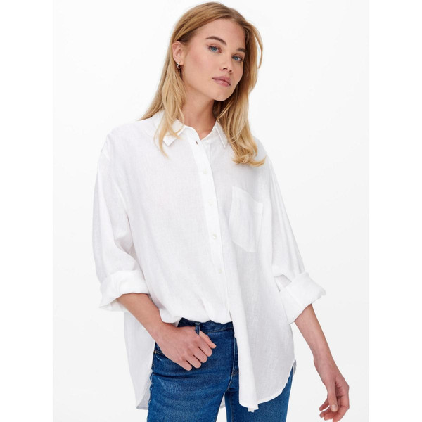 Chemise Col chemise Manches longues blanc en lin Only Mode femme