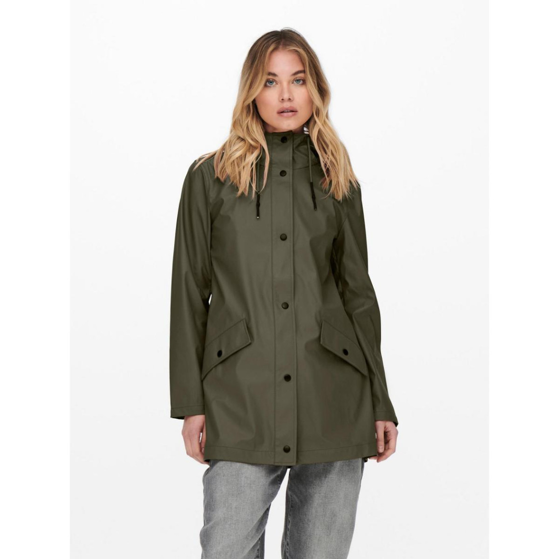 veste de pluie imperméable à l'eau capuche cordon de serrage à l'ourlet vert