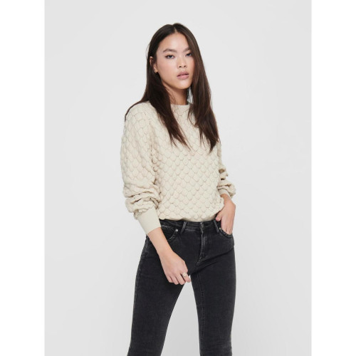Only - Pull en maille Col rond Manches longues beige Ana - Vetements femme beige
