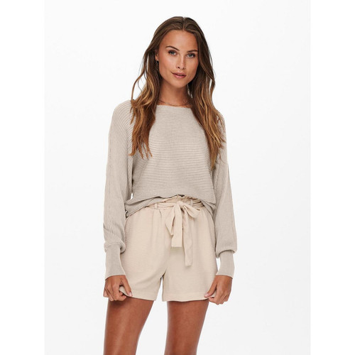 Pull en maille Col bateau Manches longues beige Only Mode femme