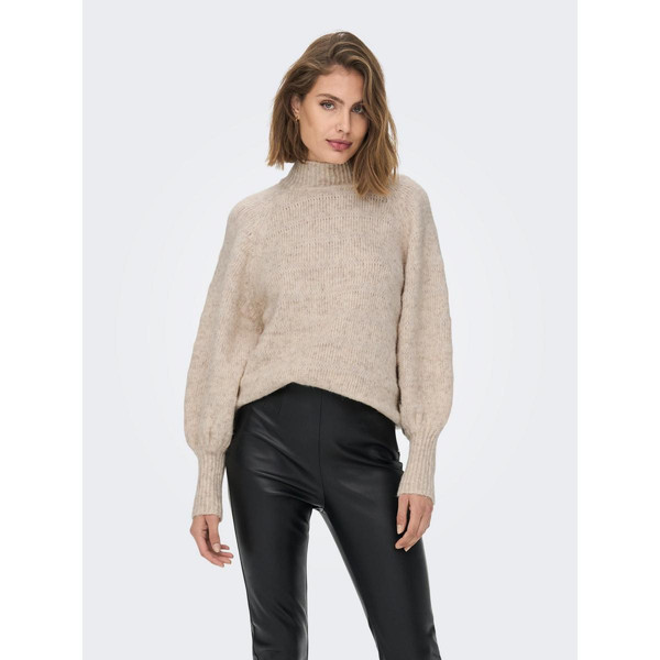 Pull en maille Col haut Manches longues beige Louise Only Mode femme