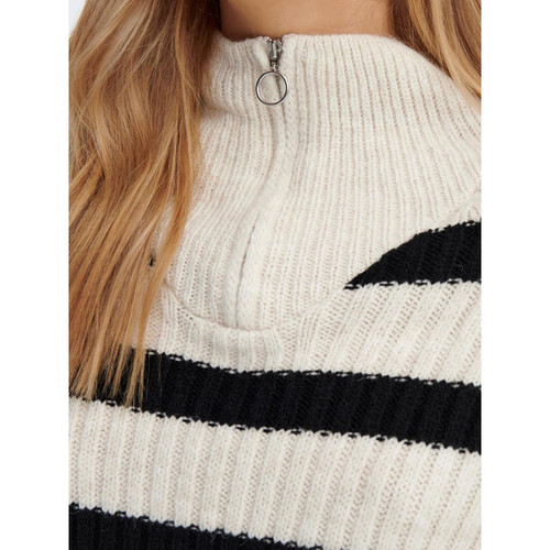 Pull en maille Rayures Col haut Manches longues beige écru Pull
