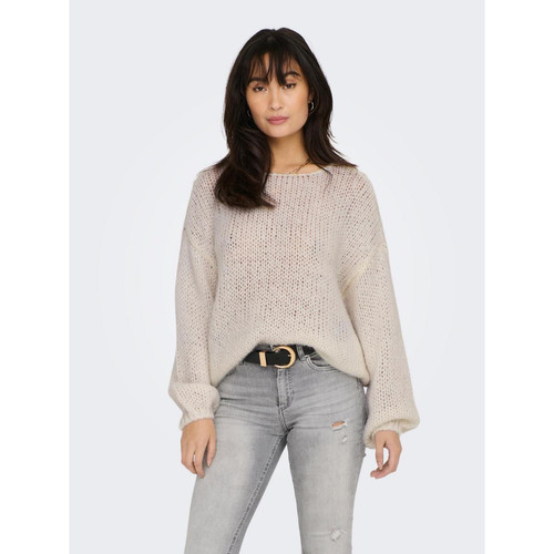 Only - Pull en maille Col rond Manches longues beige Ione - Vetements femme beige