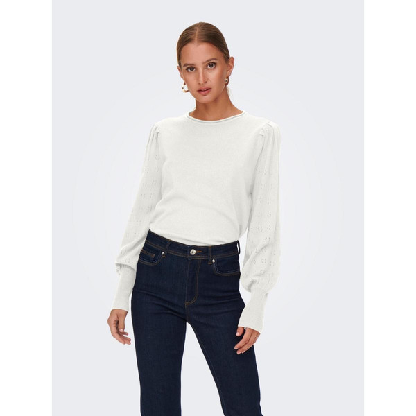 Pull en maille Col rond Manches longues blanc Liz Only Mode femme