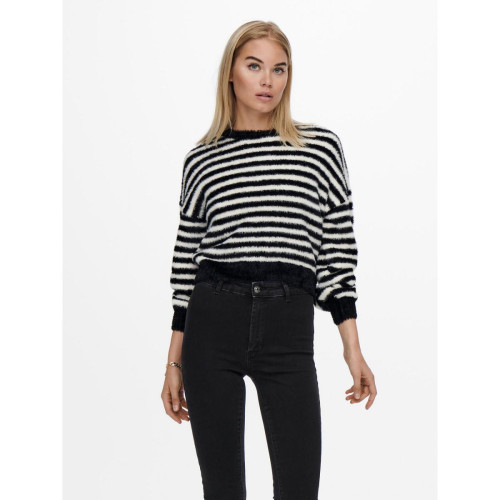 Only - Pull en maille Rayures Col rond Manches longues noir Bree - Pull femme