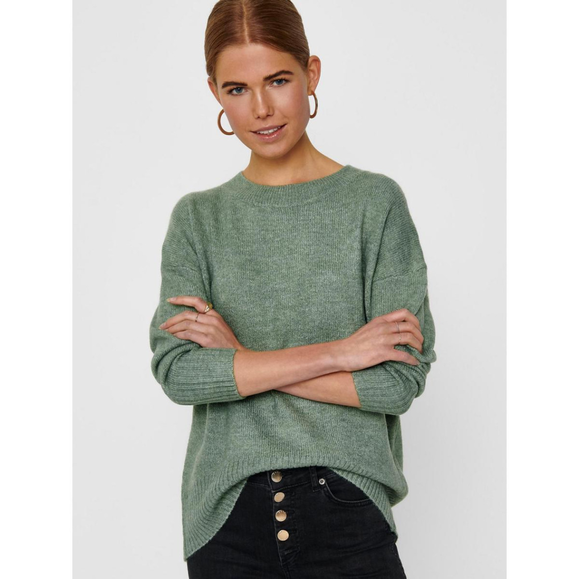 pull en maille col rond manches longues vert esme