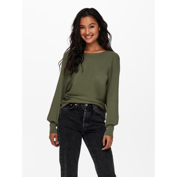Pull en maille Col bateau Manches longues vert Louise Only Mode femme