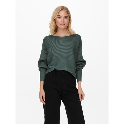Only - Pull en maille Col bateau Manches longues vert Leah - Pull femme