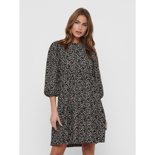 Robe courte Imprimé all over Col rond Manches 3/4 noir Only Mode femme