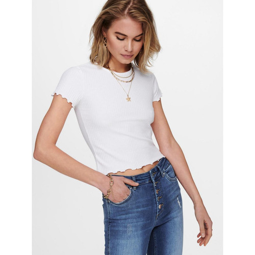 Top Col rond Manches courtes Court blanc Only Mode femme