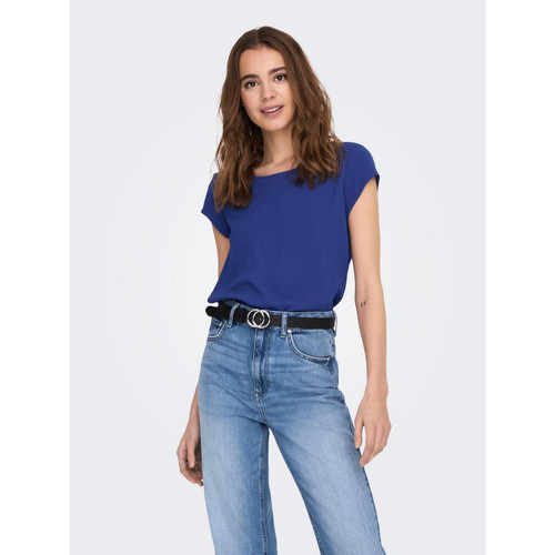 Only - Top Col rond Manches courtes bleu Rhea - Only