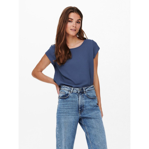 Only - Top Col rond Manches courtes bleu Cara - Blouse femme