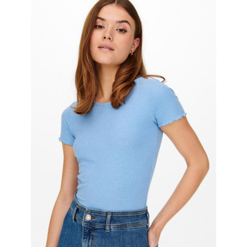 Top Col rond Manches courtes Court bleu Only Mode femme