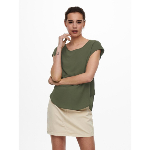 Only - Top Col rond Manches courtes vert Sara - Blouse, Chemise femme