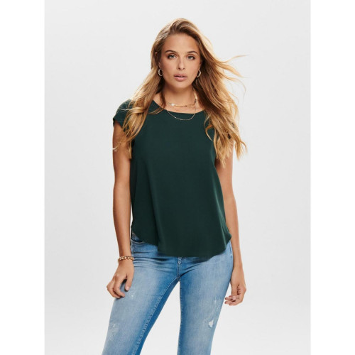 Only - Top Col rond Manches courtes vert Elle - Blouse femme
